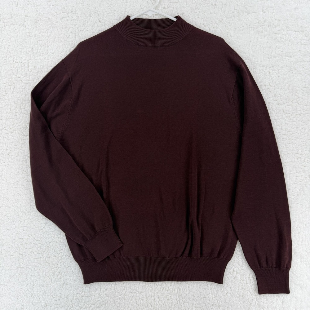 Cumran Sweater Mens Large Burgundy Silk Cotton Mock Neck Lightweight‎ Knit VTG